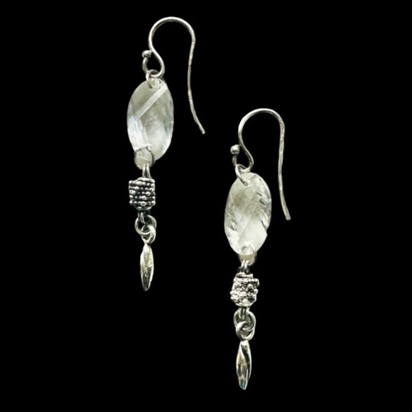 Michael Dawkins Sterling Silver Clear Quartz Crystal Dangle Drop Earrings - Picture 2 of 6